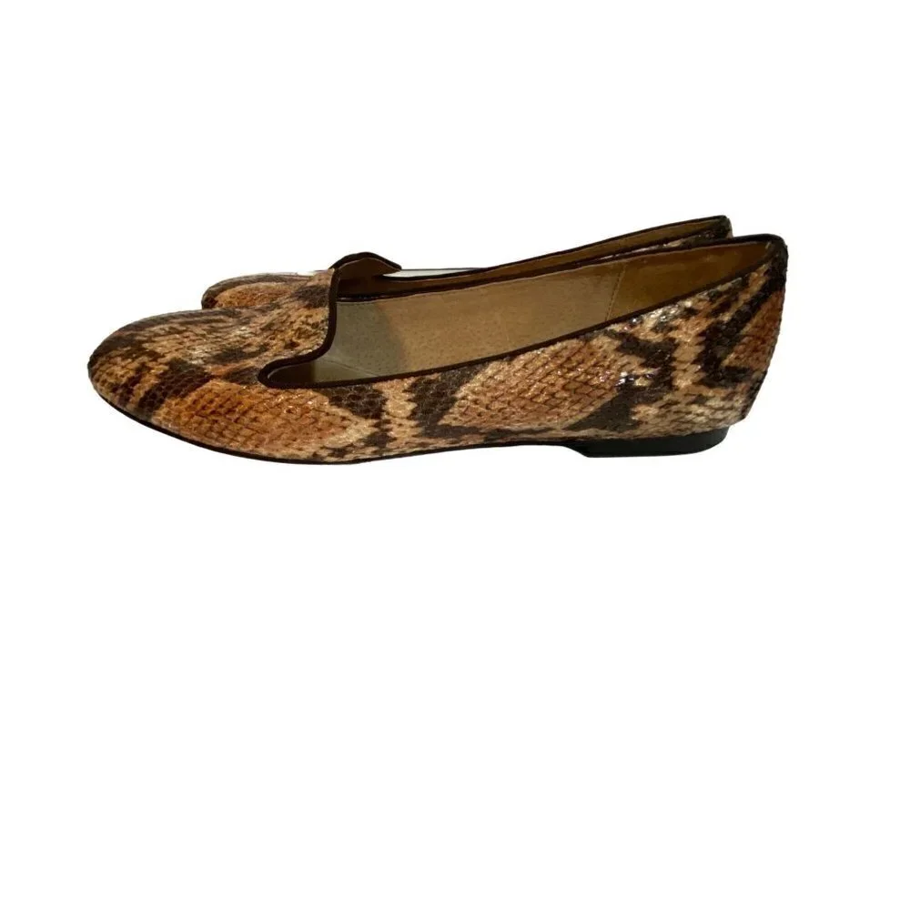 Tahari Clementine Tan and Black Snakeskin‎ Loafer Flats Size 7 1/2